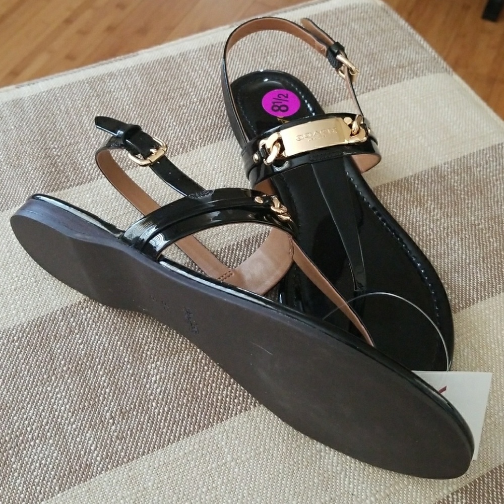 π΄Soldπ΄Coach Sandals Black/Gold - Picture 4 of 5